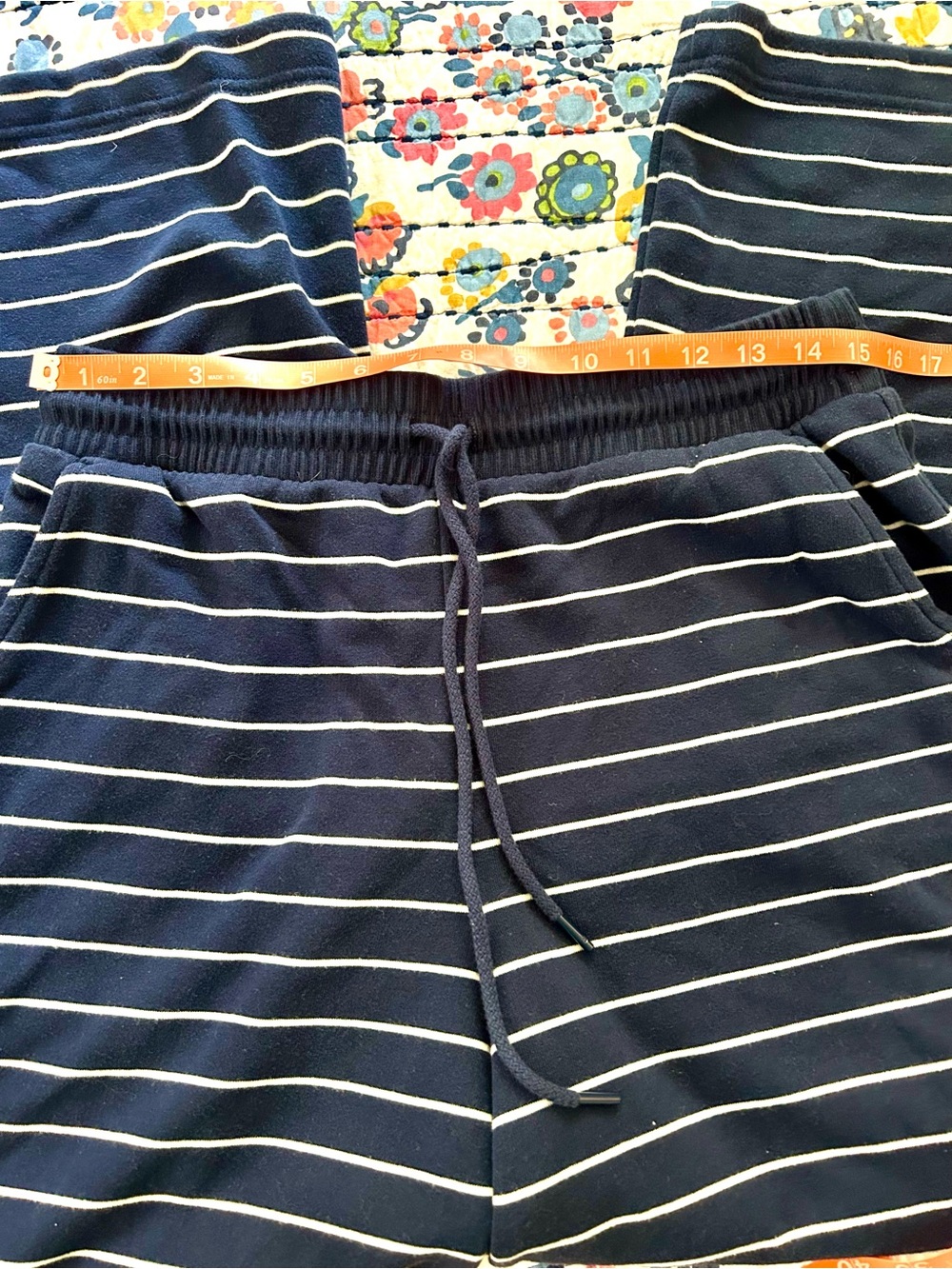 Lou & Grey cozy cotton knit Navy & White Striped Wide Leg Pants Sz M - Picture 9 of 10